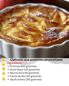 Slice of caramelized apple clafoutis dessert on a white plate