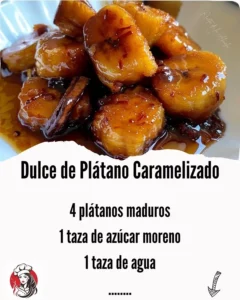 Delicious caramelized banana sweet served on a plate with a golden glaze.