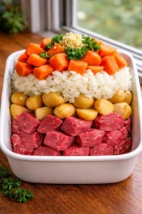 Bowl of homemade Carrot Beef Soup with fresh ingredients