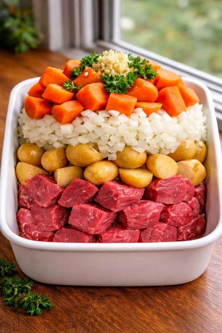 Bowl of homemade Carrot Beef Soup with fresh ingredients