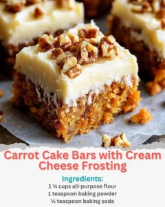 Delicious carrot cake bars with cream cheese frosting served on a platter