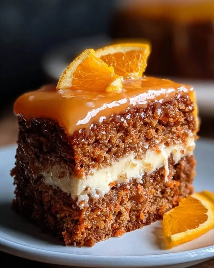Carrot Orange Cake with vibrant frosting, showcasing a no flour, no sugar recipe