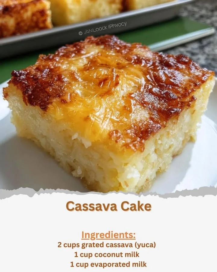 Delicious homemade cassava cake topped with coconut.
