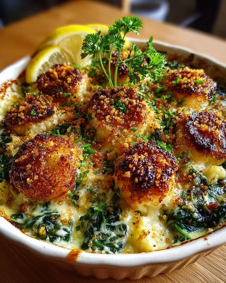Cauliflower gratin with spinach, burrata, and citrus breadcrumb topping