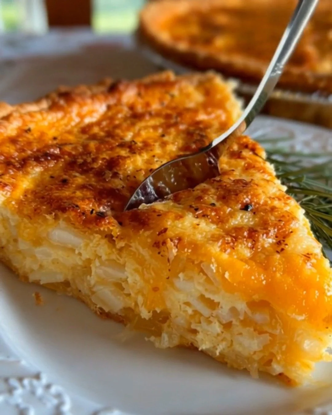 Cheddar and Ritz Cracker Vidalia Onion Pie topped with golden crust.