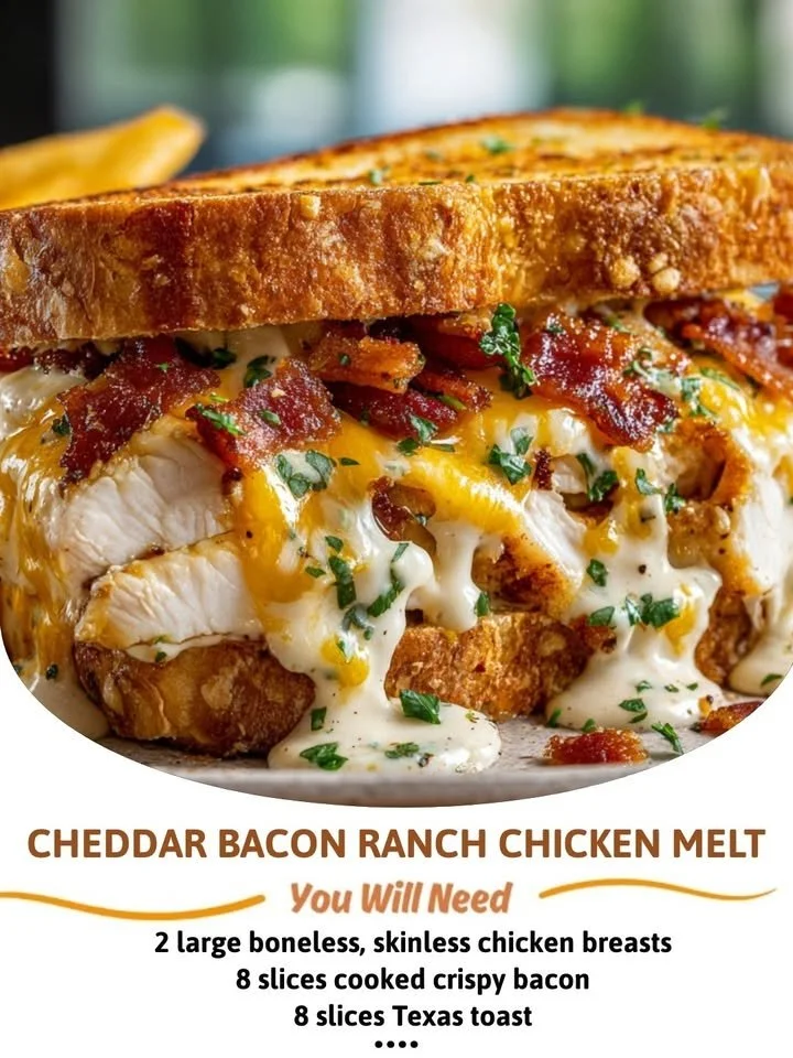 Cheddar Bacon Ranch Chicken Melt sandwich with crispy bacon and melted cheese