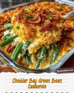 Delicious Cheddar Bay Green Bean Casserole served with a golden breadcrumb topping