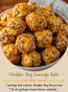 Cheddar Bay Sausage Balls served on a platter with dipping sauce