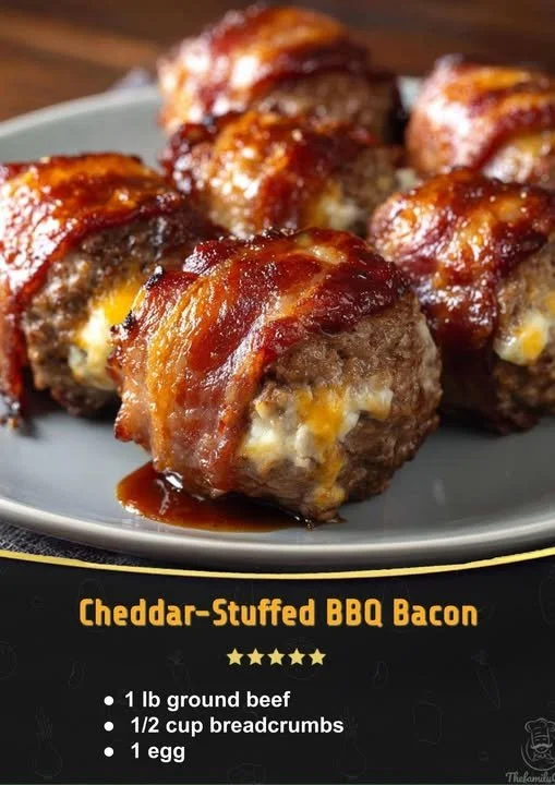 Cheddar-Stuffed BBQ Bacon on a grill, showcasing delicious smoky flavor and melted cheese.