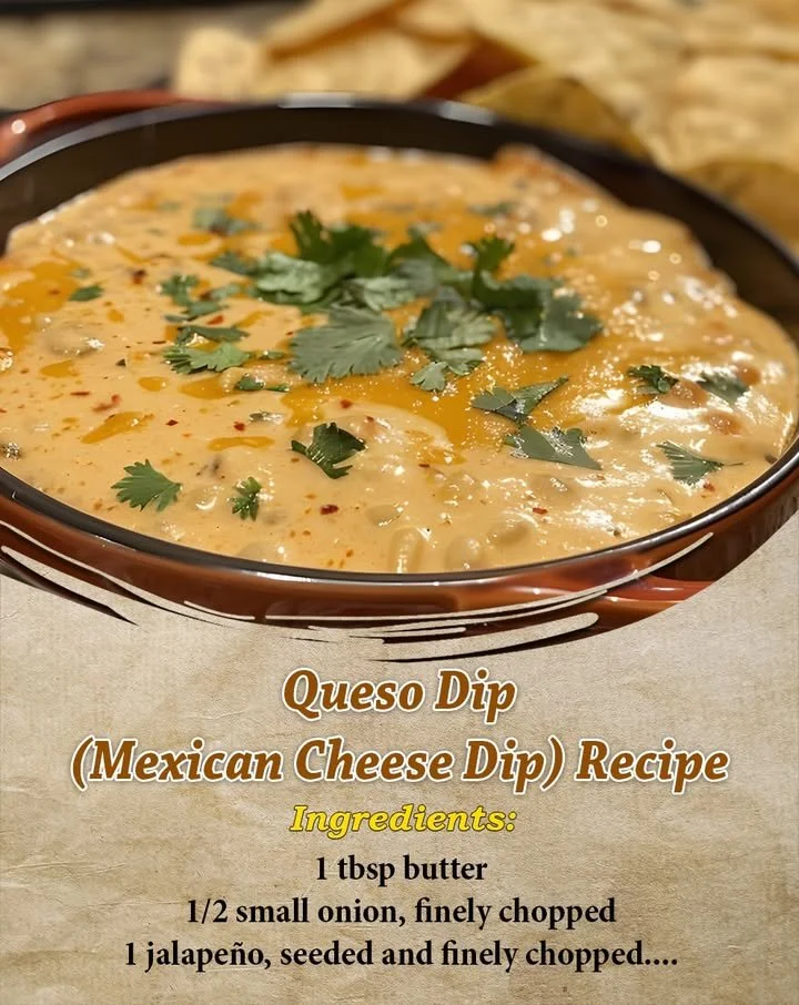 Delicious and creamy Mexican cheese dip served with tortilla chips