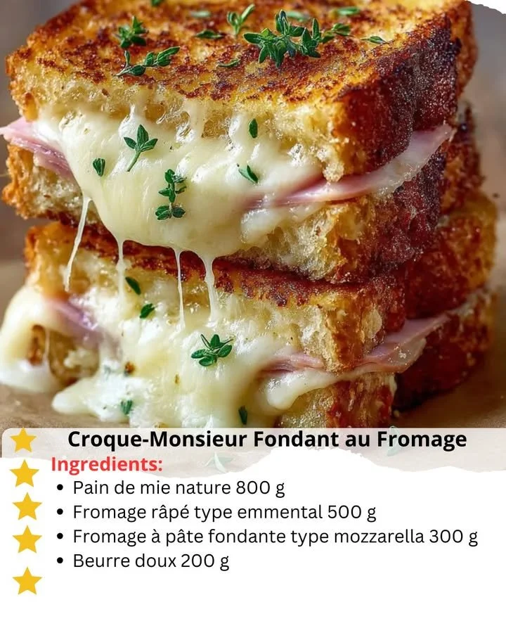 Cheese Fondant Croque Monsieur served with crispy edges and melted cheese