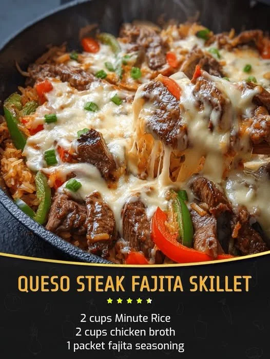 Delicious Cheese Steak Fajita Skillet served with colorful peppers and onions