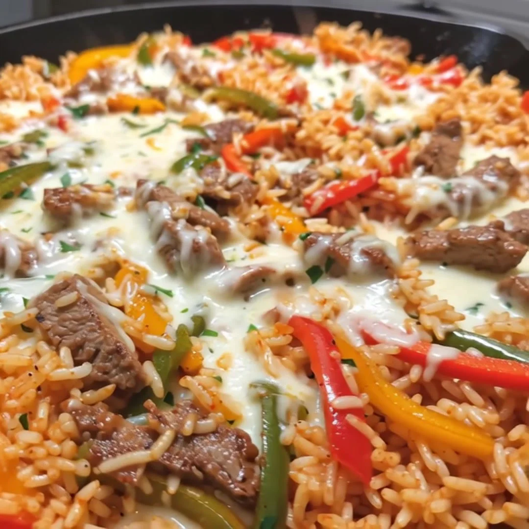 Delicious Cheese Steak Fajita Skillet served in a skillet with vegetables