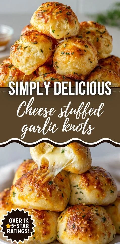 Freshly baked cheese stuffed garlic knots with melted cheese and garlic butter