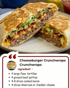 Delicious cheeseburger crunchwraps served on a plate with toppings