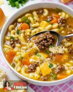 Delicious bowl of Cheeseburger Mac and Cheese topped with ground beef and cheese