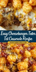 Delicious Cheeseburger Tater Tot Casserole served in a baking dish
