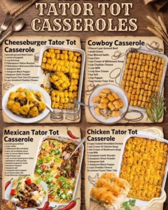 Delicious cheeseburger tator tot casserole baked in a dish