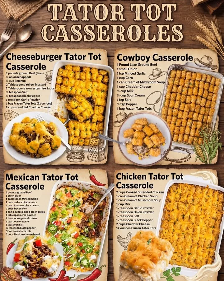 Delicious cheeseburger tator tot casserole baked in a dish