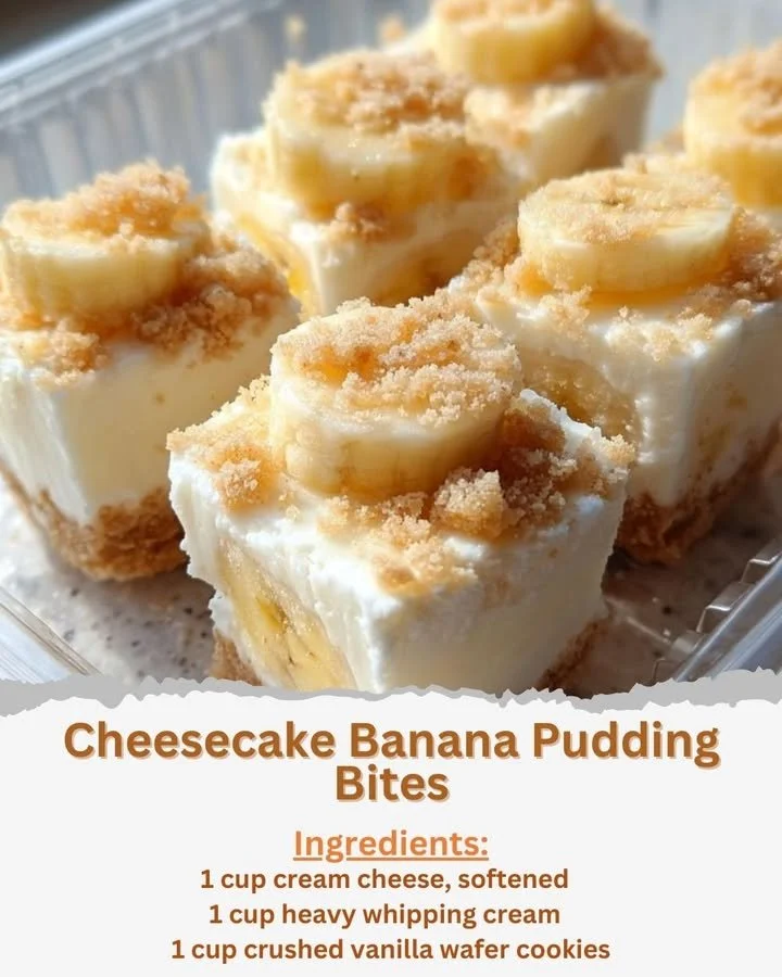 Delicious cheesecake pudding bites with banana flavor, served in bite-sized portions.