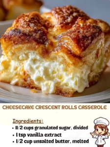 Delicious cheesecake casserole with crescent rolls baked to perfection