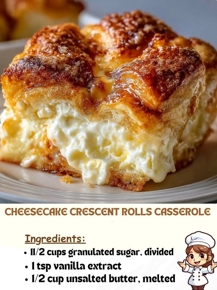 Delicious cheesecake rolls casserole with crescent dough and creamy filling