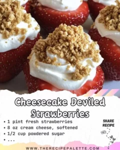 Cheesecake Deviled Strawberries arranged on a plate, garnished with mint.