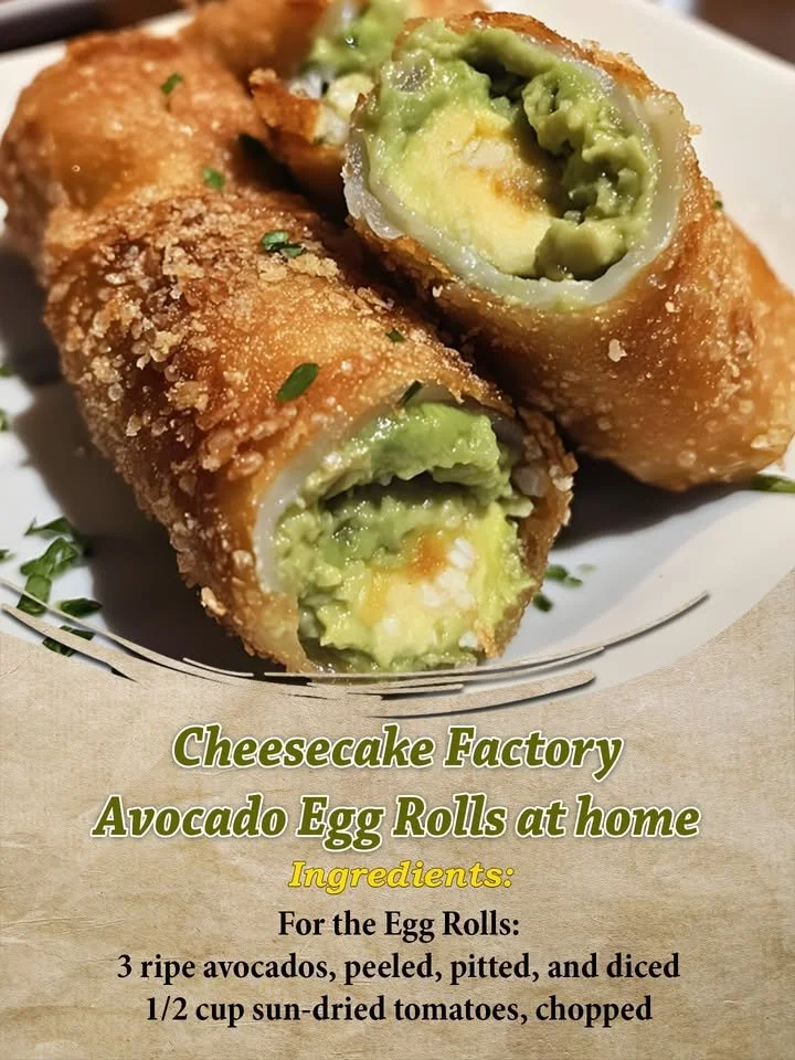 Delicious Cheesecake Factory avocado egg rolls served with a dipping sauce