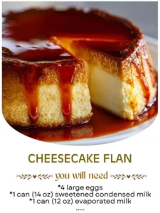 Delicious cheesecake flan served with caramel drizzle on top