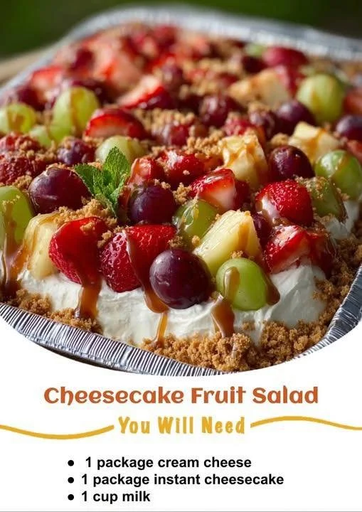 Delicious cheesecake fruit salad with a mix of fresh fruits and creamy cheesecake
