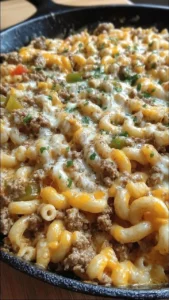 Delicious Cheesesteak Hamburger Helper dish served in a bowl, topped with cheese.