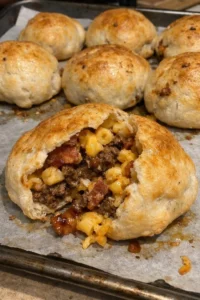 Cheesy Bacon BBQ Mac Cheeseburger Stuffed Bombs ready to enjoy