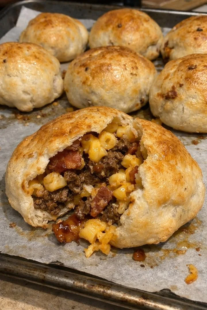 Cheesy Bacon BBQ Mac Cheeseburger Stuffed Bombs ready to enjoy