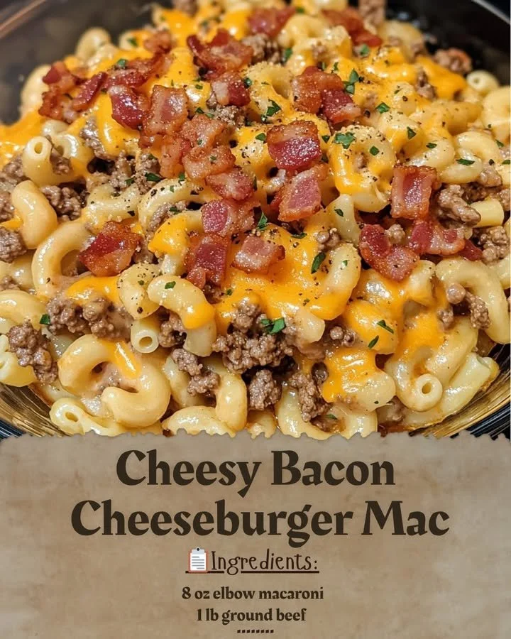 Cheesy Bacon Cheeseburger Mac dish served in a bowl