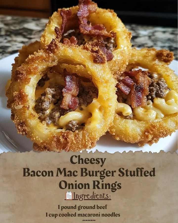 Cheesy Bacon Mac Burger Stuffed Onion Rings
