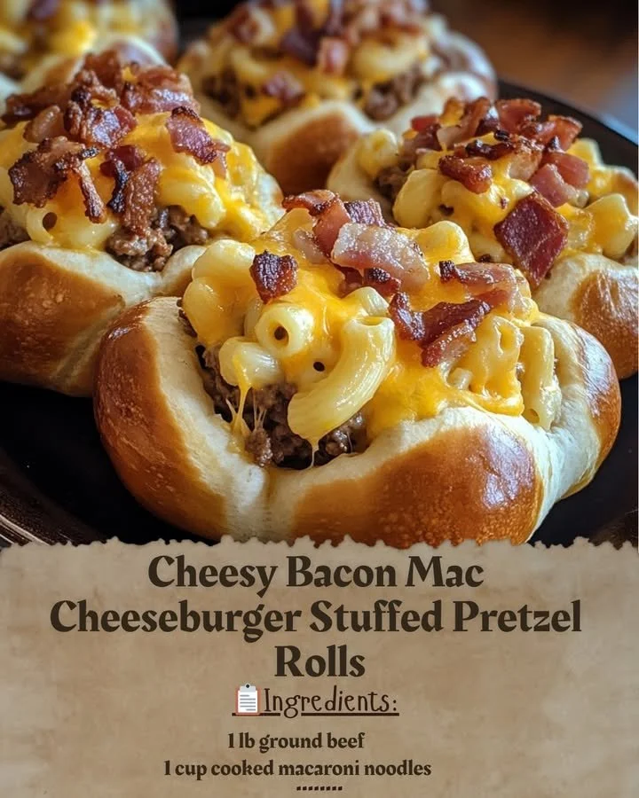 Cheesy Bacon Mac Cheeseburger Stuffed Pretzel Rolls