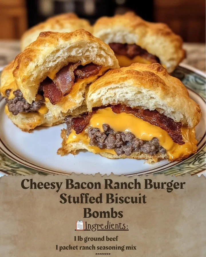 Cheesy Bacon Ranch Burger Stuffed Biscuit Bombs