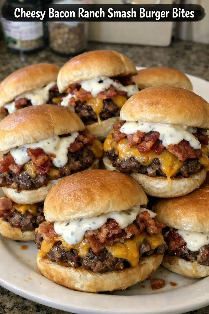 Cheesy Bacon Ranch Smash Burger Bites served on a plate