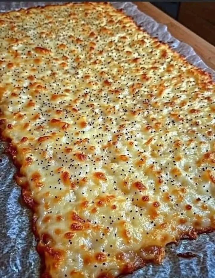 Freshly baked cheesy bread with gooey cheese stretching from warm slices