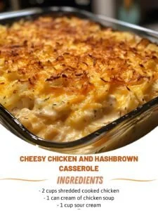 Cheesy Chicken and Hashbrown Casserole dish ready to serve