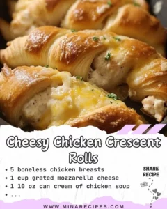 Cheesy Chicken Crescent Rolls topped with melted cheese and herbs on a plate.