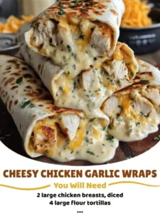Delicious cheesy chicken garlic wraps on a plate, ready to be served.