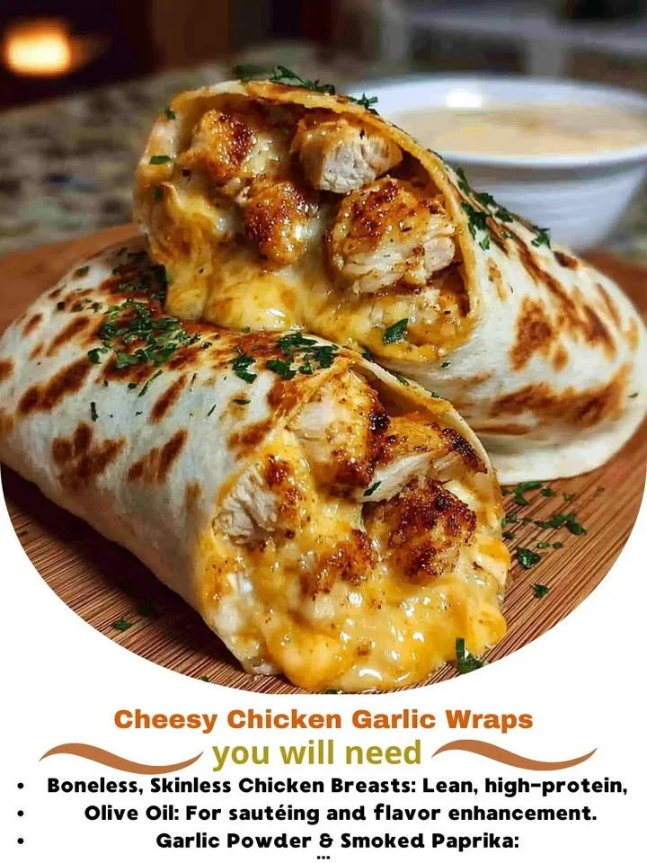 Cheesy chicken garlic wraps ready to be served on a plate