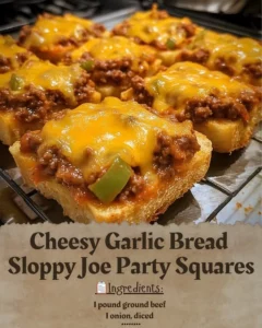 Cheesy garlic bread topped with Sloppy Joe filling for a party-friendly dish