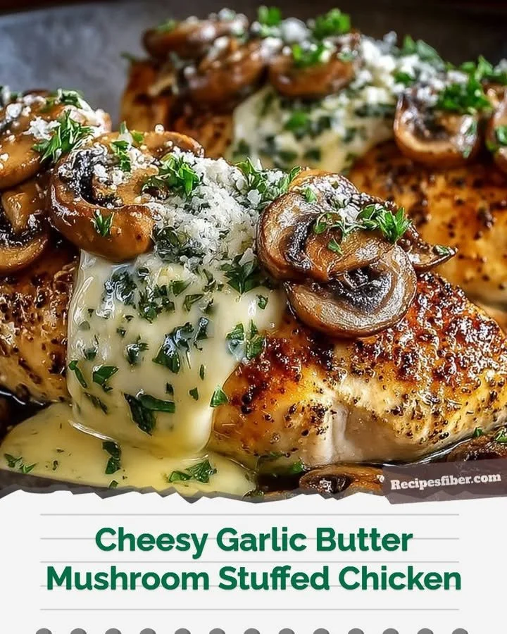Cheesy Garlic Butter Mushroom Stuffed Chicken