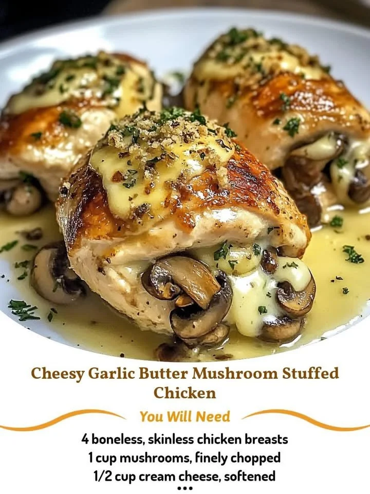 Cheesy Garlic Butter Mushroom Stuffed Chicken