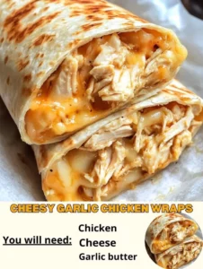 Cheesy garlic chicken wraps with fresh ingredients and melted cheese.