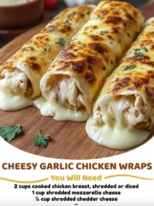Cheesy Garlic Chicken Wraps with fresh ingredients and melted cheese