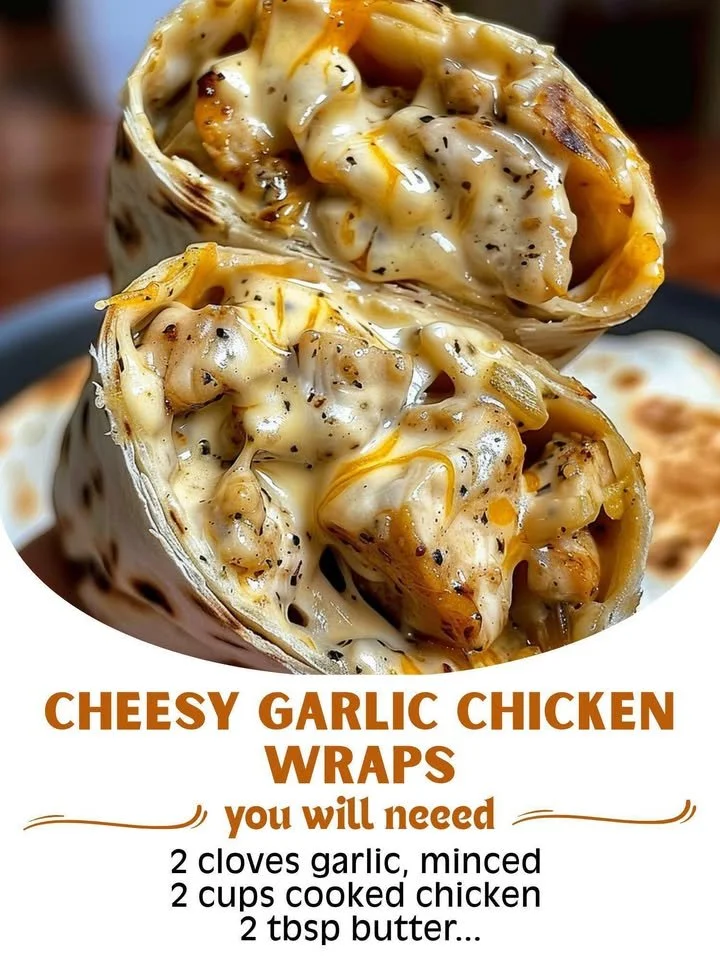 Cheesy Garlic Chicken Wraps filled with cheese and garlic flavor