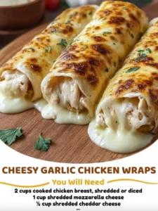 Delicious cheesy garlic chicken wraps with fresh ingredients